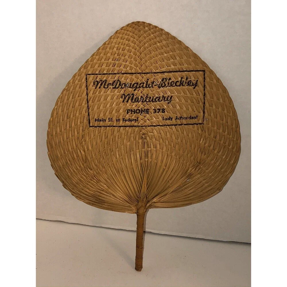 Vintage 20s 30s Wicker Woven Hand Fan McDougald-Bleckley Mortuary ANDERSON SC